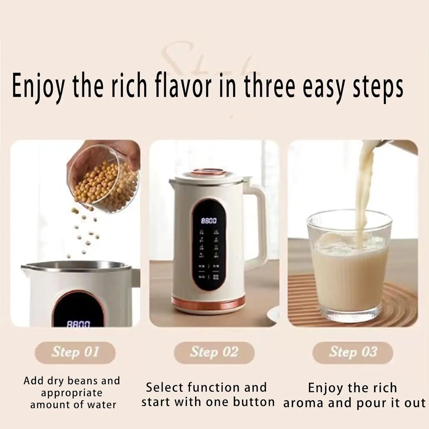 Compact 1.5L Soymilk Machine - 10-Blade Blender for Juices & Plant Milks