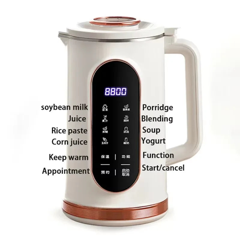 Compact 1.5L Soymilk Machine - 10-Blade Blender for Juices & Plant Milks