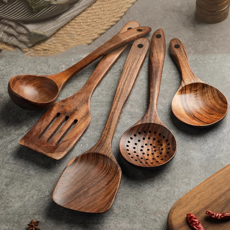 Eco Teak Wood Spatula Set - Non-Scratch Utensils for Nonstick Cookware | NODISHDRAMA