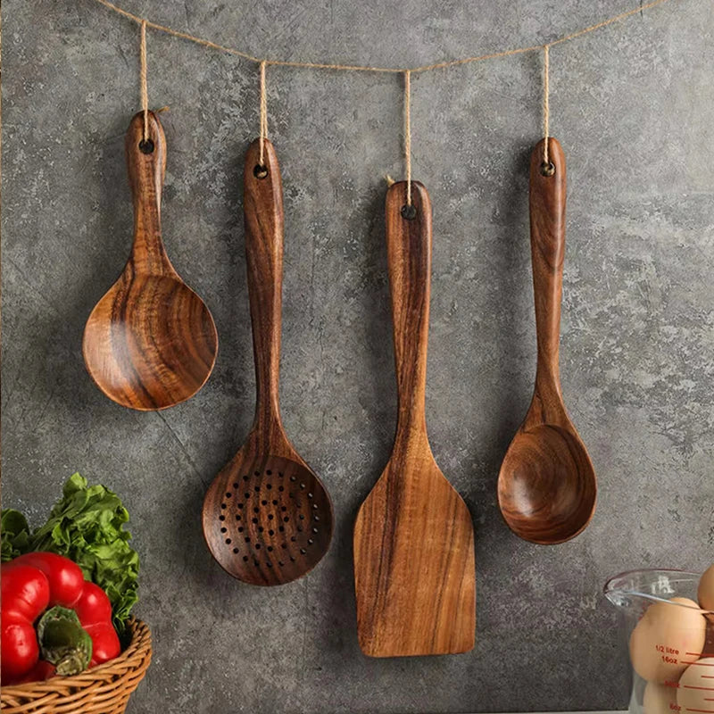 Eco Teak Wood Spatula Set - Non-Scratch Utensils for Nonstick Cookware | NODISHDRAMA