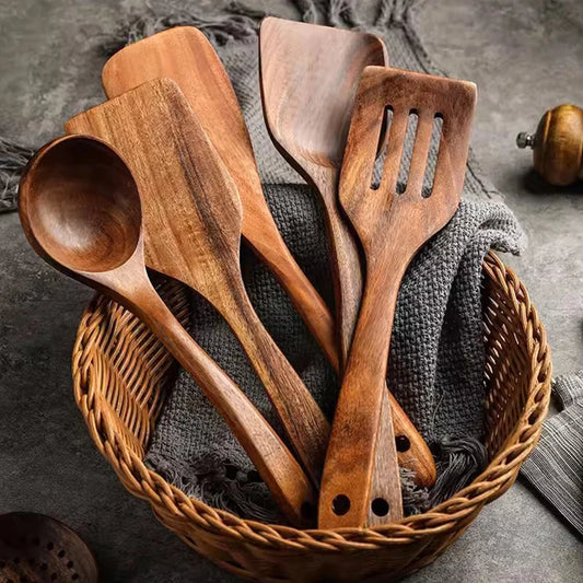 Eco Teak Wood Spatula Set - Non-Scratch Utensils for Nonstick Cookware | NODISHDRAMA